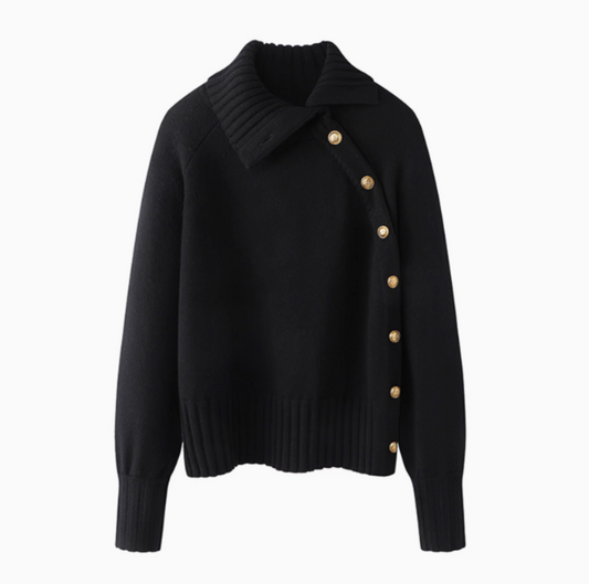 Rollkragenpullover aus Twill-Mischgewebe mit goldenen Knöpfen ED0799
