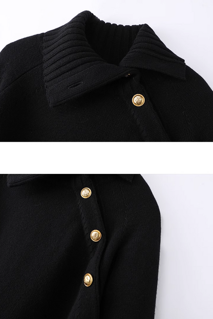 Rollkragenpullover aus Twill-Mischgewebe mit goldenen Knöpfen ED0799