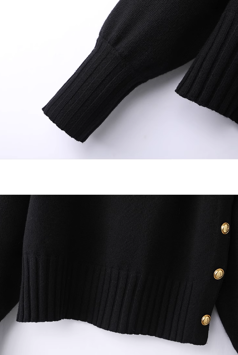 Rollkragenpullover aus Twill-Mischgewebe mit goldenen Knöpfen ED0799