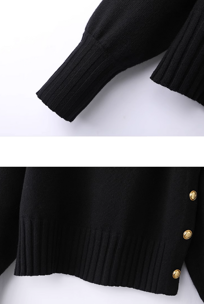 Rollkragenpullover aus Twill-Mischgewebe mit goldenen Knöpfen ED0799