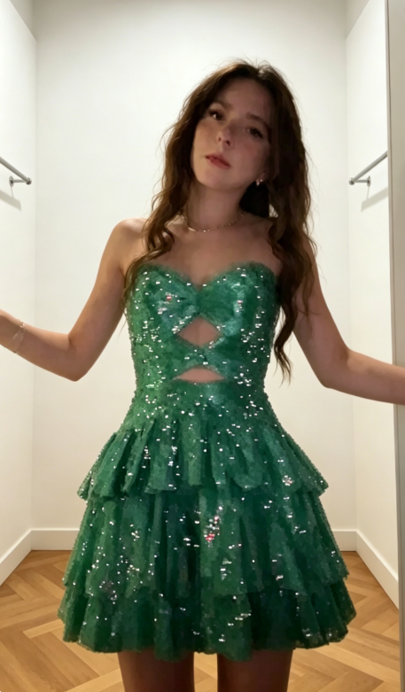 Sexy Green Cocktail Dress Strapless A-Line Birthday Dress Satin Graduation Party Dress ED08001