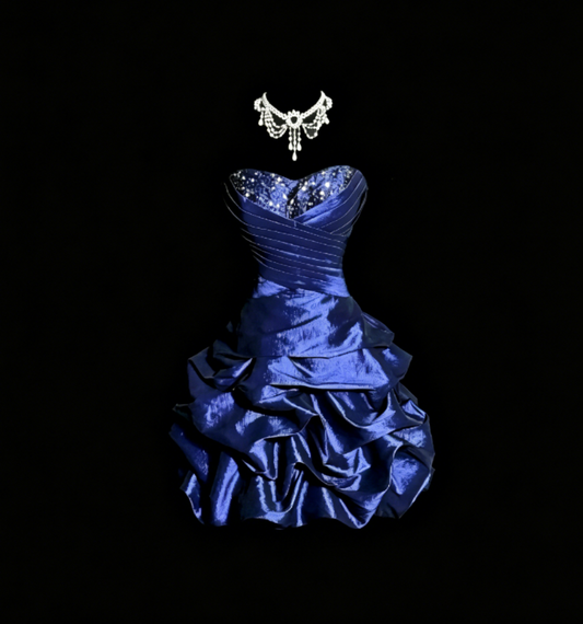 Chic Blue Cocktail Dress Strapless A-line Birthday Dress Satin Graduation Party Dress ED08006