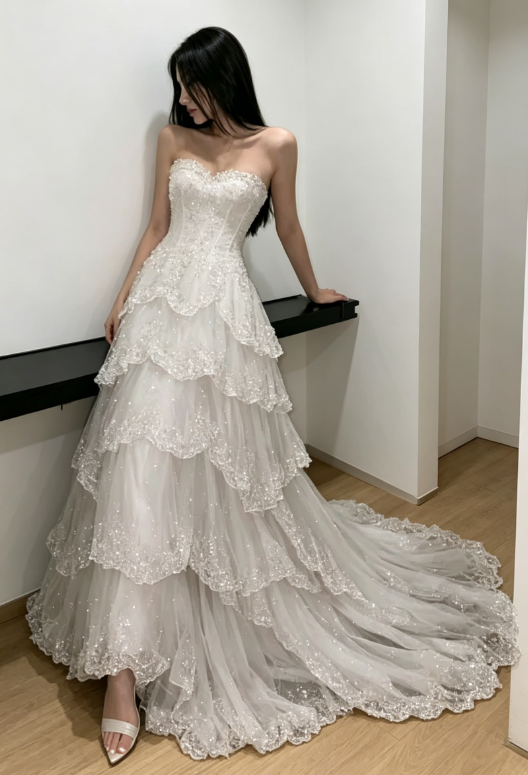 Robe de mariée sirène modeste en tulle avec appliques ED08007