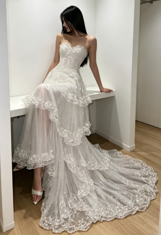 Robe de mariée sirène modeste en tulle avec appliques ED08007