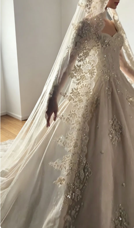 Modest Sweetheart A-Line Wedding Dress Tulle Appliques Bridal Dress White Bridal Gown ED08008