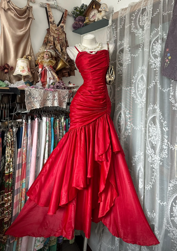 Goregeous Spaghetti Straps Sheath Chiffon Long Evening Dress Red Prom Dress ED08015