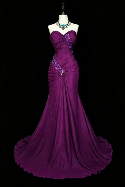 Goregeous Sweetheart Sheath Chiffon Long Evening Dress Purple Prom Dress ED08016
