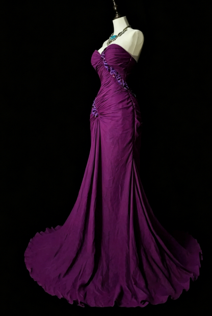 Goregeous Sweetheart Sheath Chiffon Long Evening Dress Purple Prom Dress ED08016