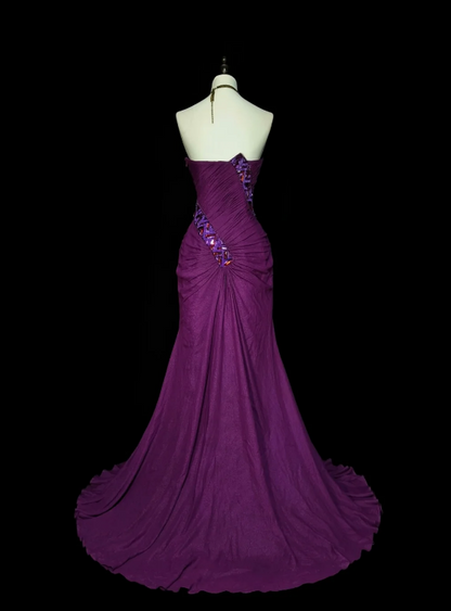 Goregeous Sweetheart Sheath Chiffon Long Evening Dress Purple Prom Dress ED08016