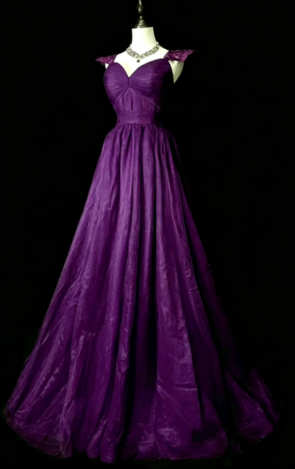 Wunderschönes A-Linien-Abendkleid aus Satin mit Trägern, lila Ballkleid ED08017