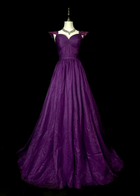 Goregeous Straps A-Line Satin Long Evening Dress Purple Prom Dress ED08017