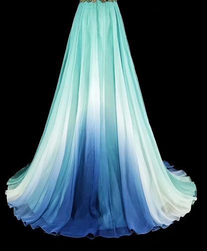 Goregeous Strapless A-Line Chiffon Long Evening Dress Blue Prom Dress ED08018