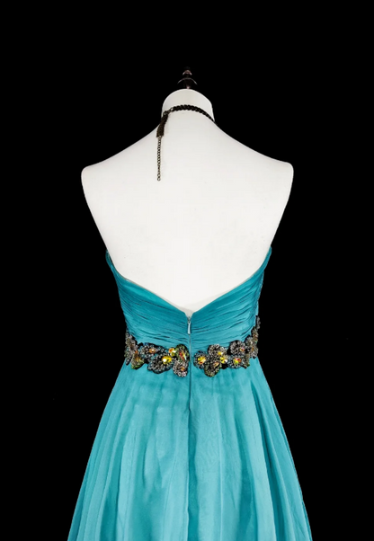 Goregeous Strapless A-Line Chiffon Long Evening Dress Blue Prom Dress ED08018