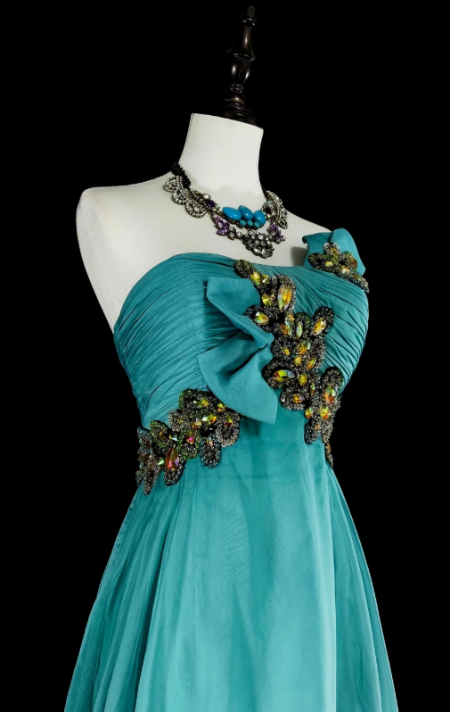 Goregeous Strapless A-Line Chiffon Long Evening Dress Blue Prom Dress ED08018