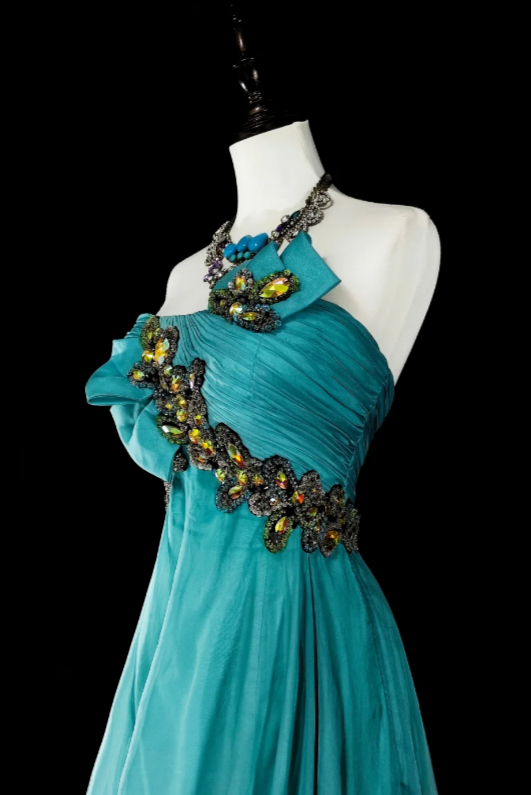 Goregeous Strapless A-Line Chiffon Long Evening Dress Blue Prom Dress ED08018