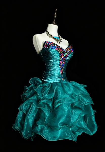 Chic Sweetheart Birthday Dress  A-Line Tulle Homecoming Dress Teal Party Dress ED08019
