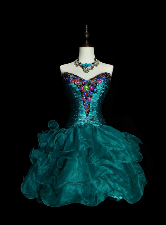 Robe d'anniversaire Chic Sweetheart Robe de bal A-line en tulle Robe de soirée sarcelle ED08019