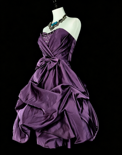 Chic Strapless Birthday Dress  A-Line Satin Homecoming Dress Purple Party Dress ED08021