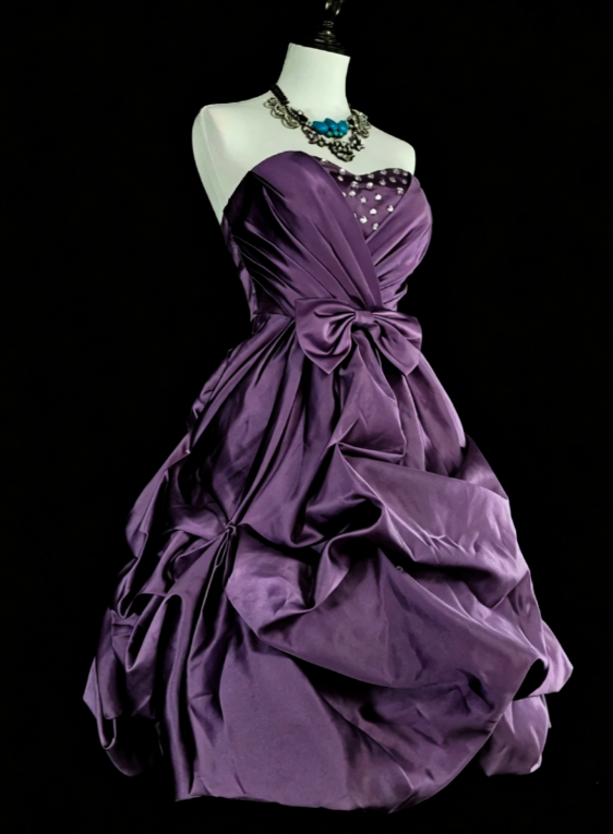 Chic Strapless Birthday Dress  A-Line Satin Homecoming Dress Purple Party Dress ED08021