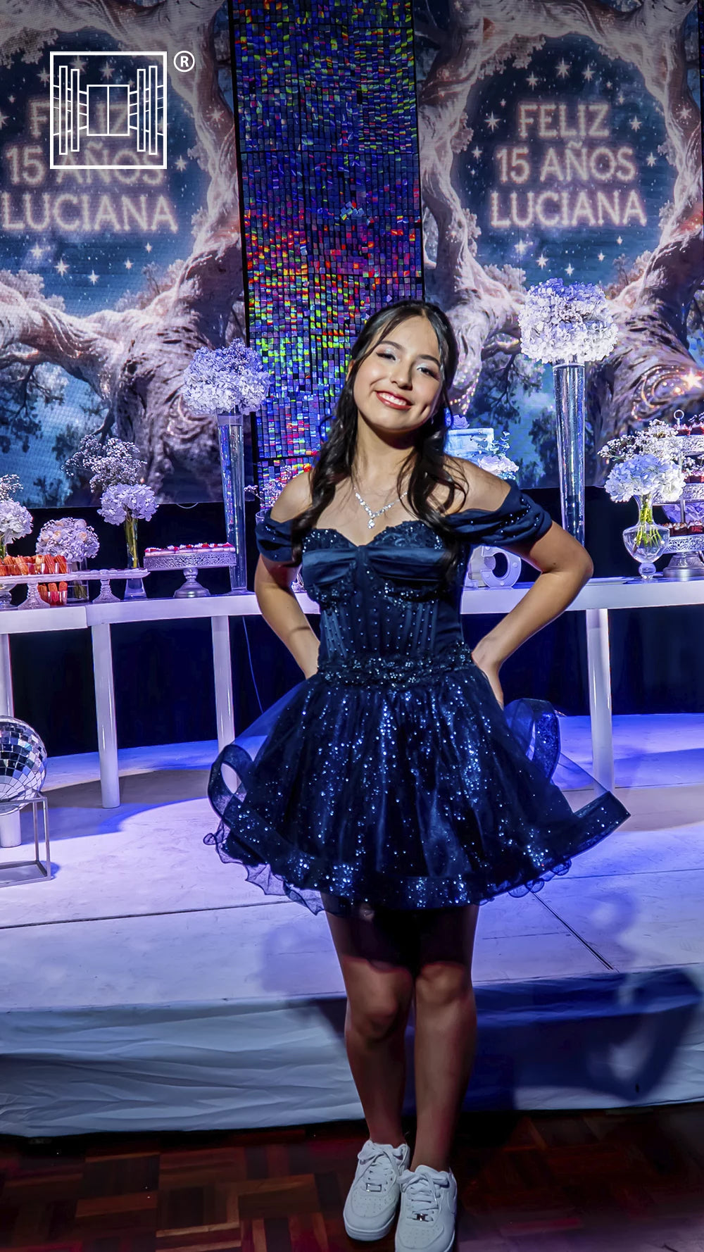 Chic Off-shoulder Birthday Dress  A-Line Tulle Homecoming Dress Navy Blue Party Dress ED08023