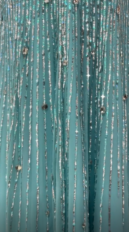 Robe de bal chic bleu Tiffany bustier fourreau paillettes mousseline de soie longue robe de soirée ED08024