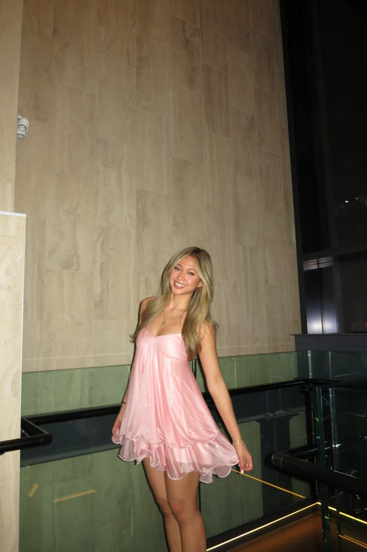 Cute Spaghetti Straps Birthday Dress Sheath Chiffon Short Cocktail Dress Pink Party Dress ED08031