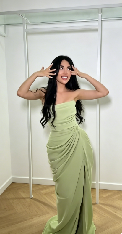 Elegant Green Bridesmaid Dress Strapless Sheath Chiffon Long Evening Dress ED08053