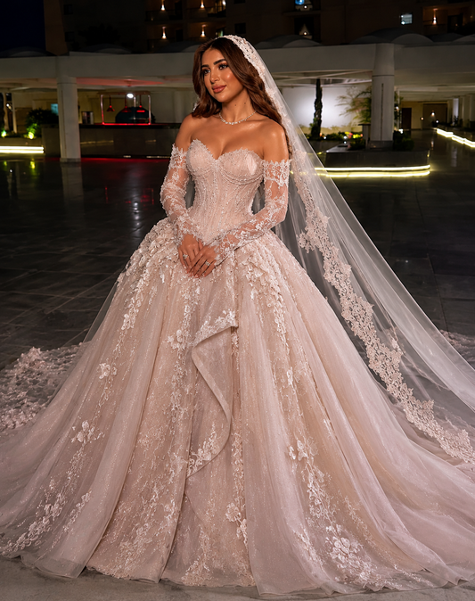 Timeless Sweetheart A-Line Long Wedding Dress Tulle Applique Bridal Gown Champagne Bridal Dress ED08056