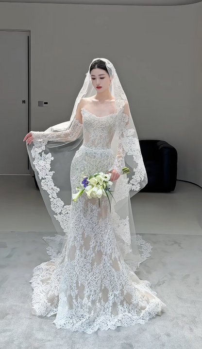 Timeless Sweetheart Sheath Long Wedding Dress Lace Applique Bridal Gown White Bridal Dress ED08057