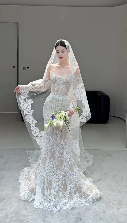 Timeless Sweetheart Sheath Long Wedding Dress Lace Applique Bridal Gown White Bridal Dress ED08057