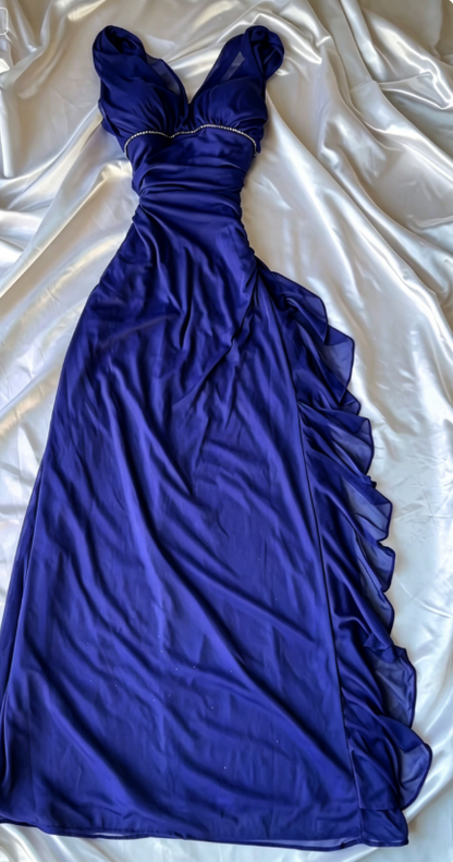 Elegantes lila Ballkleid V-Ausschnitt Etui Chiffon Langes Abendkleid ED08063