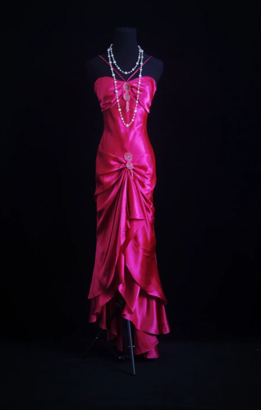 Classy Hot Pink Prom Dress Halter Sheath Satin Long Evening Dress ED08072