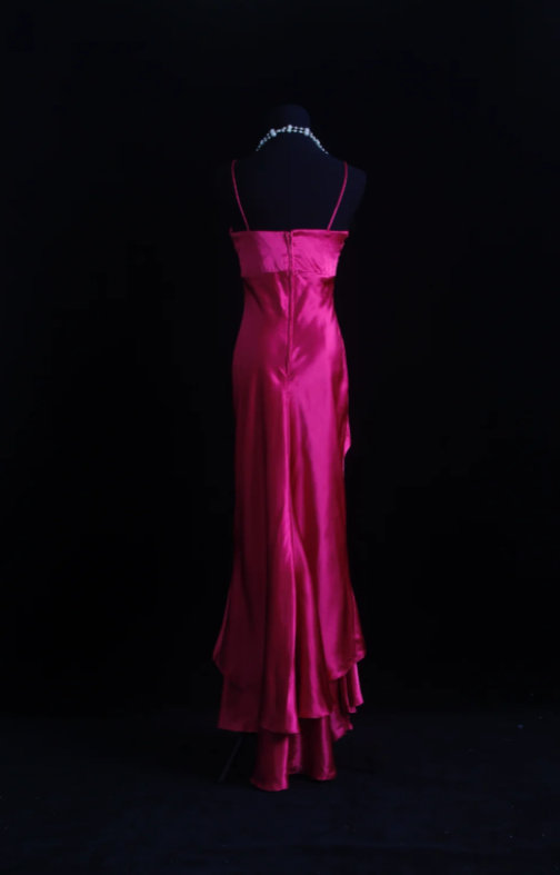 Élégante Robe de Bal Rose Vif Licou Fourreau Satin Longue Robe de Soirée ED08072