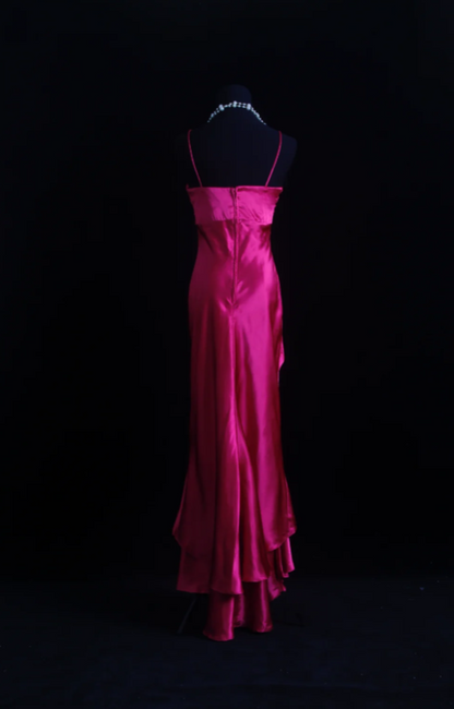 Élégante Robe de Bal Rose Vif Licou Fourreau Satin Longue Robe de Soirée ED08072