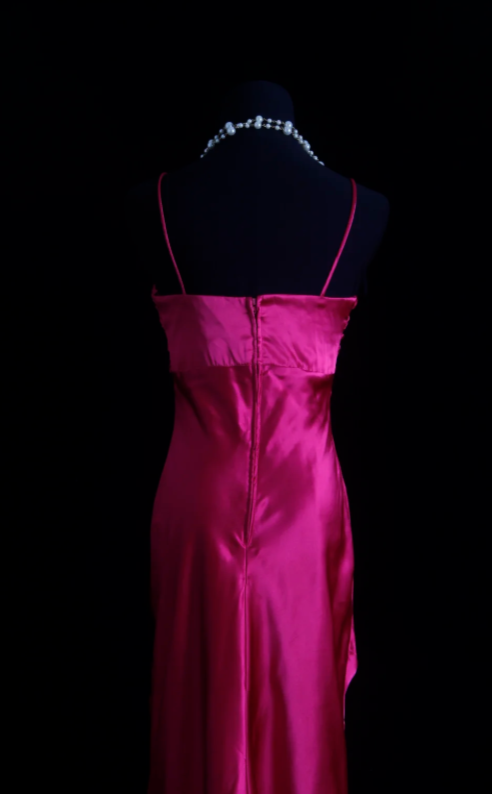 Élégante Robe de Bal Rose Vif Licou Fourreau Satin Longue Robe de Soirée ED08072