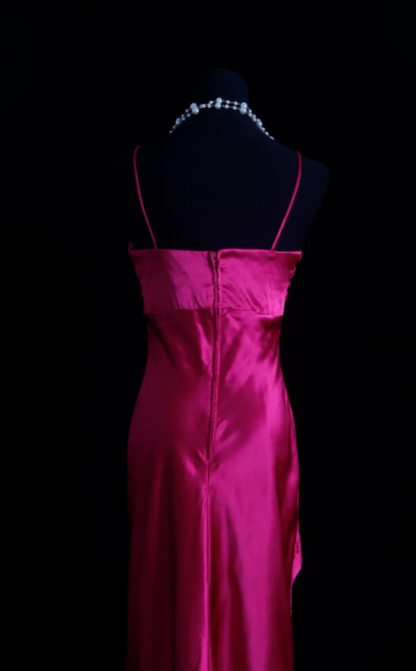 Élégante Robe de Bal Rose Vif Licou Fourreau Satin Longue Robe de Soirée ED08072