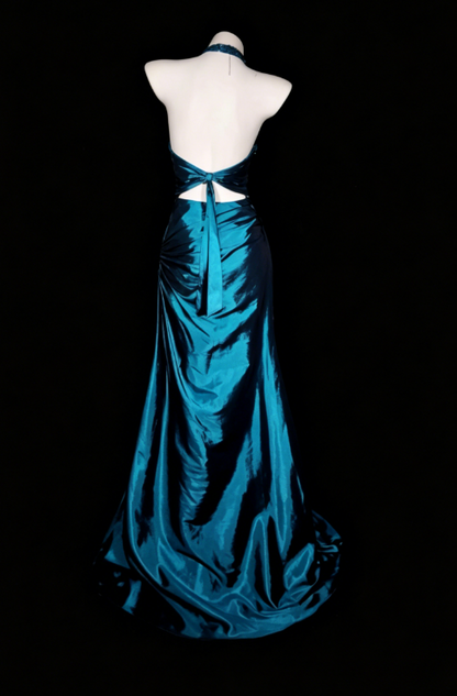 Classy Teal Prom Dress Halter Sheath Satin Long Evening Dress  ED08073