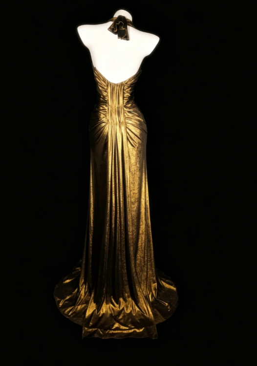 Robe de bal élégante dorée, coupe fourreau, dos nu, en satin, longue, pour soirée ED08077