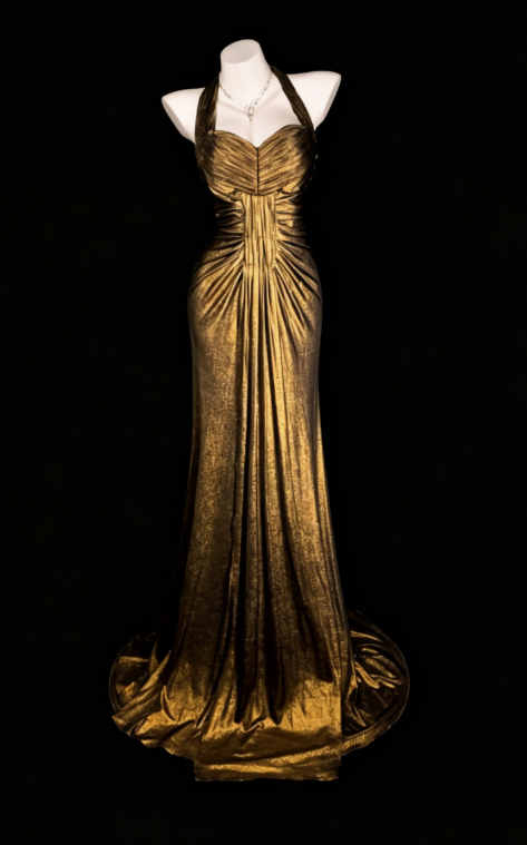 Classy Gold Prom Dress Halter Sheath Satin Long Evening Dress  ED08077