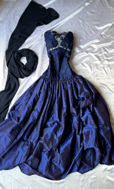 Classy Navy Blue Prom Dress Strapless Sheath Satin Long Evening Dress ED08078