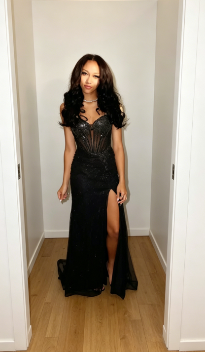 Classy Black Prom Dress Sweetheart Sheath Tulle Long Evening Dress ED08079