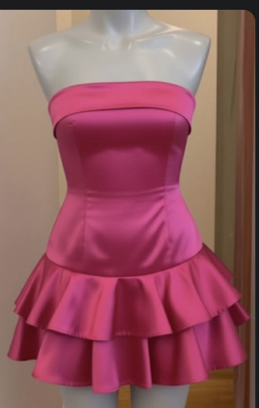 Chic Rose Courte Robe de Bal Fourreau Bustier Robe de Soirée Satinée pour Remise de Diplôme ED08093