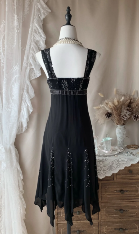 Robe Courte Noire Glamour pour Bal de Promo Fourreau Bretelles Robe de Soirée Perles Mousseline Fête de Remise de Diplôme ED08095