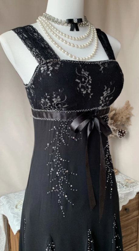 Robe Courte Noire Glamour pour Bal de Promo Fourreau Bretelles Robe de Soirée Perles Mousseline Fête de Remise de Diplôme ED08095