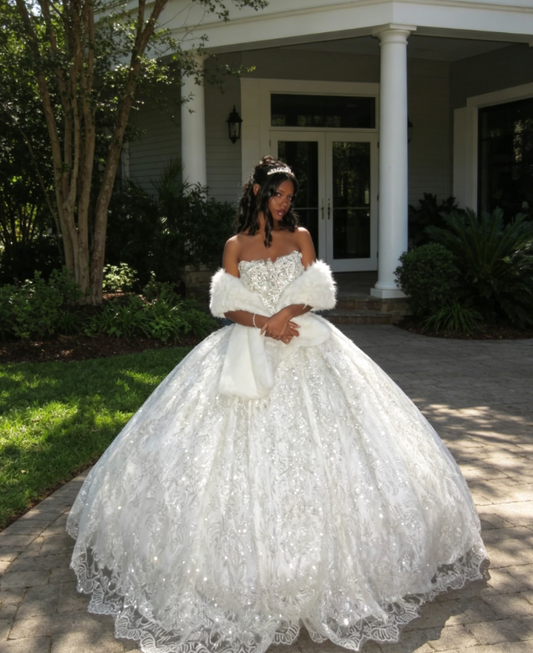 Fairy Strapless Long Birthday Dress A-Line Lace Quinceanera Dress White Sweet 16 Dress ED08099