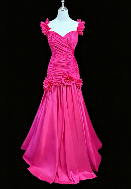 Elegant Sweetheart A-Line Satin Long Evening Dress Hot Pink Prom Dress ED08103