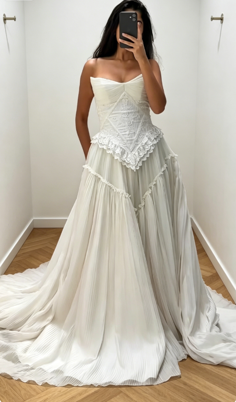 Timeless Strapless A-Line Wedding Dress Tulle Bridal Gown White Bridal Dress ED08106