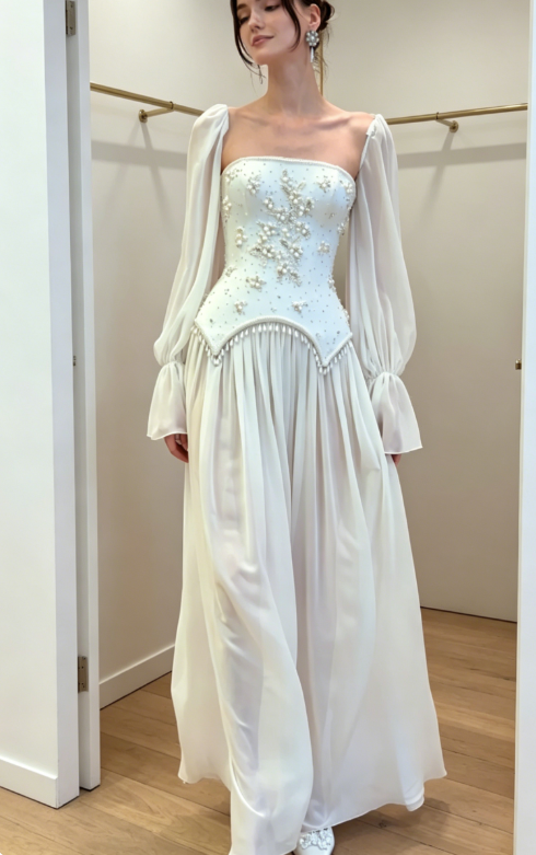 Timeless Strapless Sheath Wedding Dress Chiffon Bridal Gown White Bridal Dress ED08108
