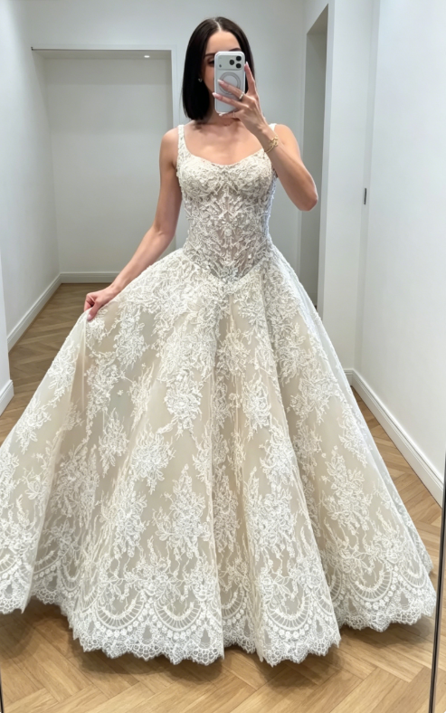Timeless Straps A-Line Wedding Dress Lace Bridal Gown White Bridal Dress ED08109