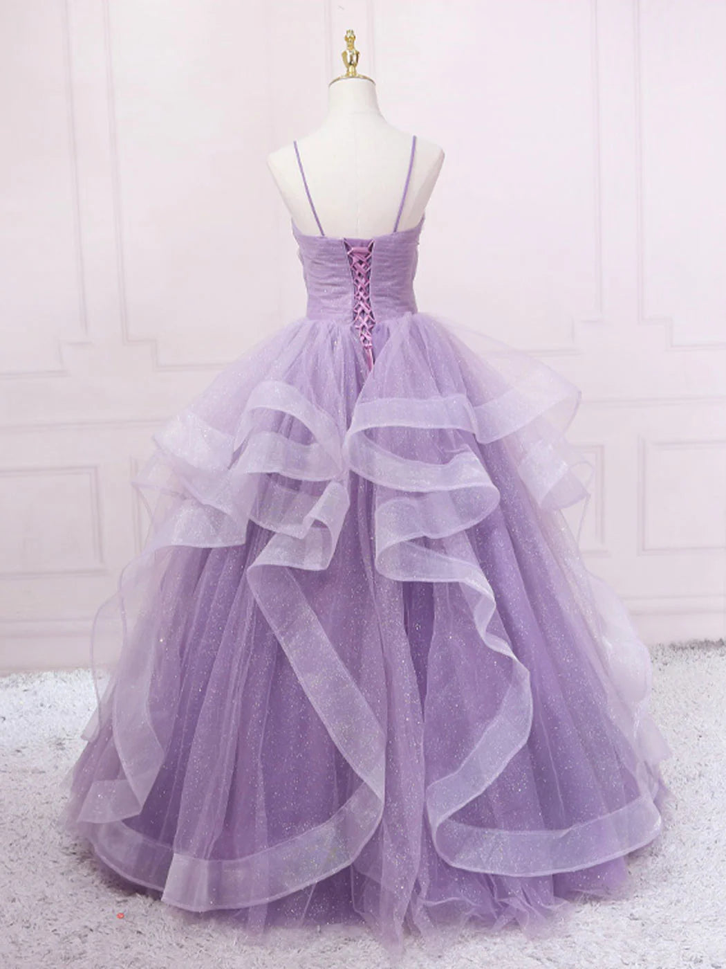 Purple v neck tulle long prom dress, purple tulle formal party dress ED0811